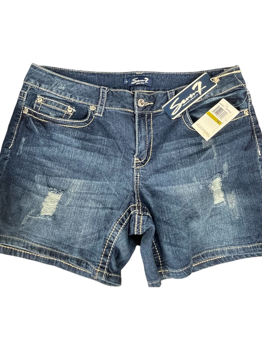 Seven7 Women's Dark Wash Distressed Denim Shorts